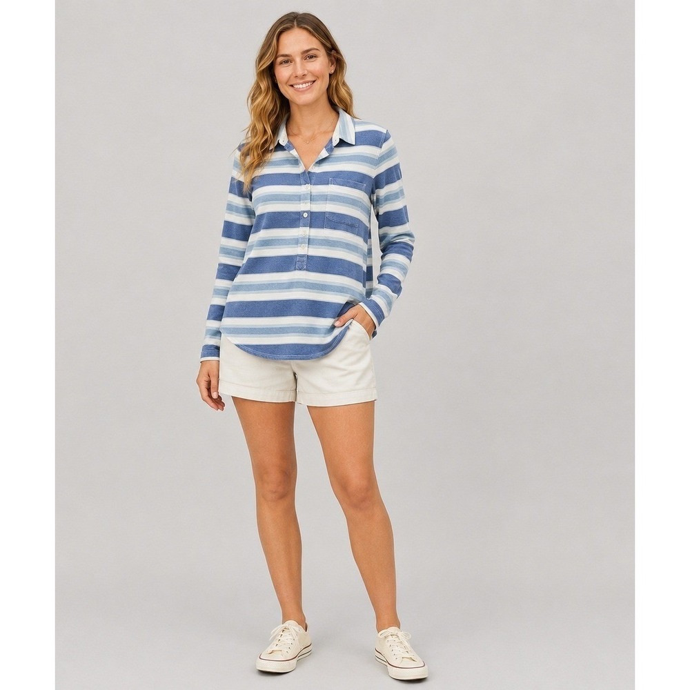 J. CREW Popover Top Womens 4 White Blue Stripe Cotton Nautical Summer